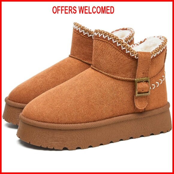 Shoes - Waterproof Fur Lined Snow Boots Women's Platform Ankle Boots Winter Non-Slip